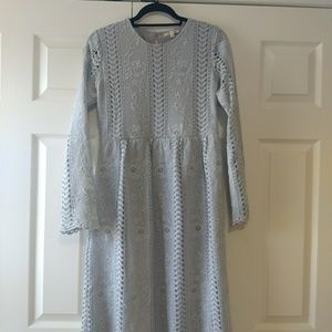 Gray crocheted lace long sleeved dress